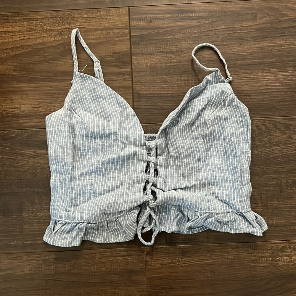 Never worn, blue and white top